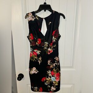 Black Floral Mini Dress with cut out back SIZE Small